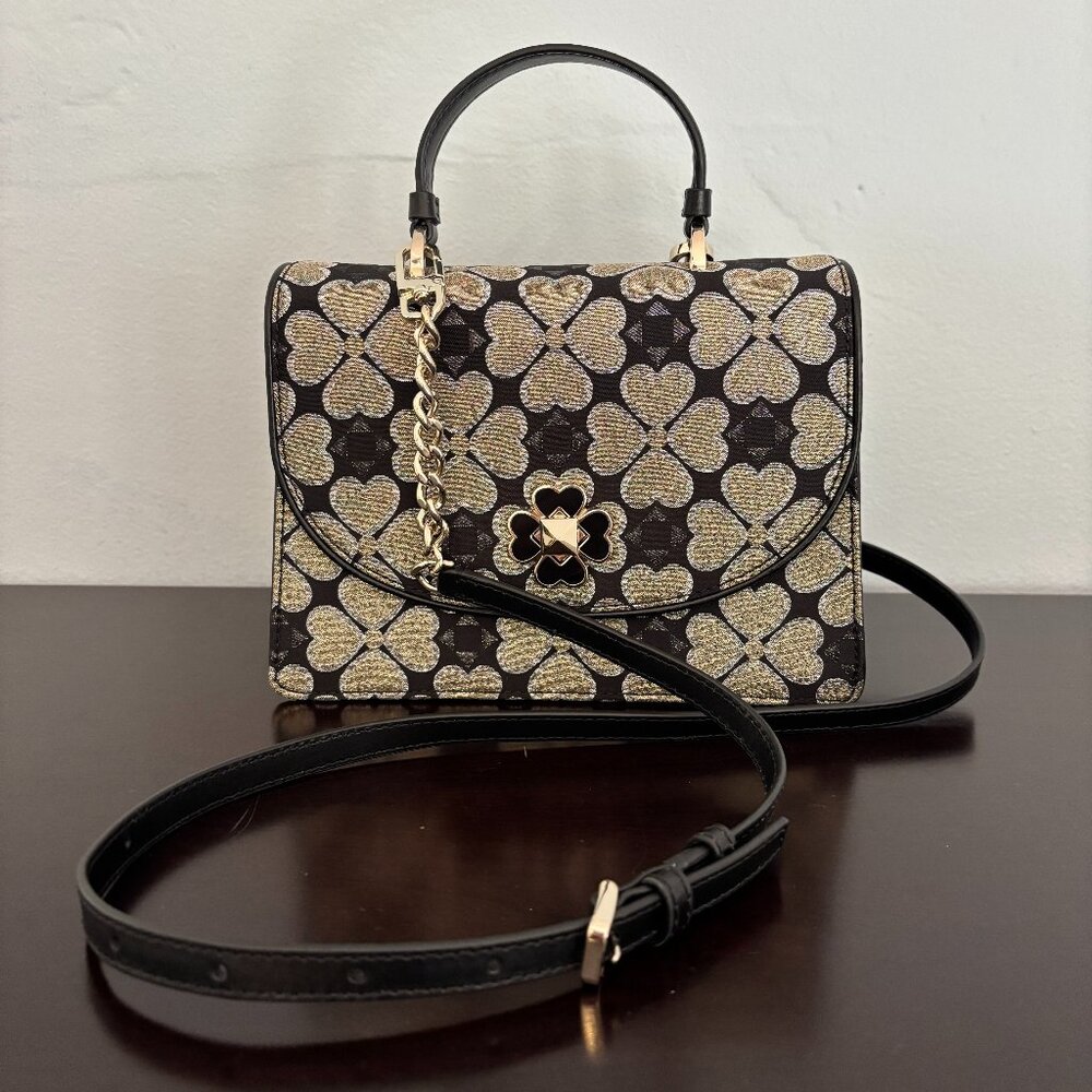 Kate Spade Odette Jacquard Black Gold Silver Small Top Handle Satchel Crossbody